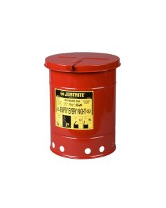 Justrite®, Oily Waste Can, Steel, Red, 6 gal, Hand Operated Self Closing, 15-7/8 x 11-7/8 in