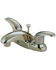 Legacy, Centerset Lavatory Faucet, Lever, Solid Brass, Satin Nickel, Metal Handle