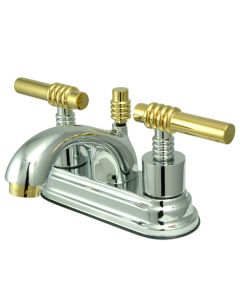 Royale, Centerset Lavatory Faucet, Lever, Solid Brass, Polished Chrome, Polished Brass Handle