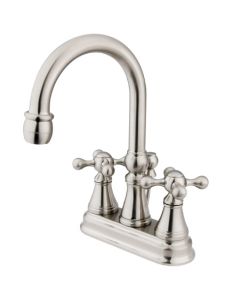 Governor, Centerset Lavatory Faucet, Cross, Solid Brass, Satin Nickel, Metal Handle