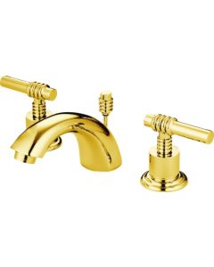 Milano, Widespread Lavatory Faucet, Lever, Solid Brass, Polished Brass, Metal Handle