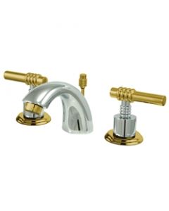 Milano, Widespread Lavatory Faucet, Lever, Solid Brass, Polished Chrome, Polished Brass Handle