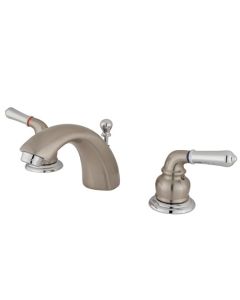 Naples, Widespread Lavatory Faucet, Lever, Solid Brass, Satin Nickel, Polished Chrome Handle