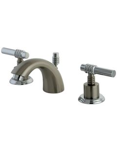 Milano, Widespread Lavatory Faucet, Lever, Solid Brass, Satin Nickel, Polished Chrome Handle
