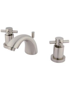 Concord, Widespread Lavatory Faucet, Cross, Solid Brass, Satin Nickel, Metal Handle
