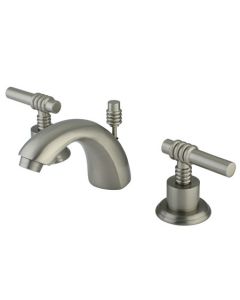 Milano, Widespread Lavatory Faucet, Lever, Solid Brass, Satin Nickel, Metal Handle