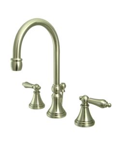 Governor, Widespread Lavatory Faucet, Lever, Solid Brass, Satin Nickel, Metal Handle