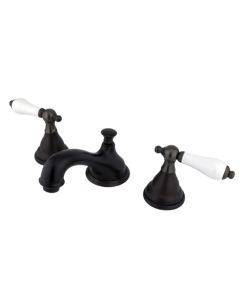Royale, Widespread Lavatory Faucet, Lever, Solid Brass, Oil Rubbed Bronze, Porcelain Handle