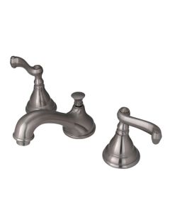 Royale, Widespread Lavatory Faucet, Lever, Solid Brass, Satin Nickel, Metal Handle