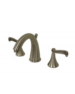 Royale, Widespread Lavatory Faucet, Lever, Solid Brass, Satin Nickel, Metal Handle