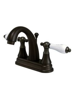English Vintage, Centerset Lavatory Faucet, Lever, Solid Brass, Oil Rubbed Bronze, Porcelain Handle