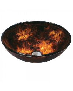 Brown and Gold Fusion, Modern, Vessel Sink, Round, Solid Tempered Glass, Gold, 1.75 in