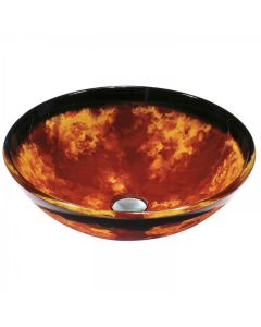 Auburn/Mocha Fusion, Modern, Vessel Sink, Round, Solid Tempered Glass, Mocha, 1.75 in
