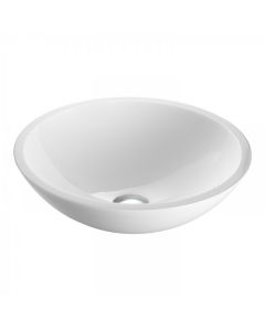 Flat Edged White Phoenix Stone, Elegant, Vessel Sink, Round, Phoenix Stone, White, 1.75 in