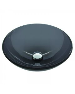 Sheer Black Glass, Modern, Vessel Sink, Round, Solid Tempered Glass, Black, 1.75 in