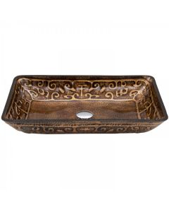 Rectangular Golden Greek Glass, Modern, Vessel Sink, Rectangular, Solid Tempered Glass, 1.75 in
