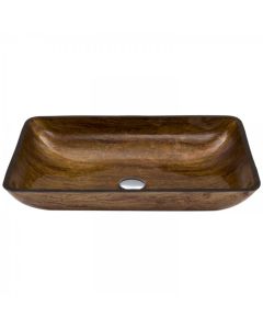 Rectangular Amber Sunset Glass, Modern, Vessel Sink, Rectangular, Solid Tempered Glass, 1.75 in