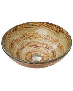 Mocha Swirl, Modern, Vessel Sink, Round, Solid Tempered Glass, Creamy Coffee, 1.75 in