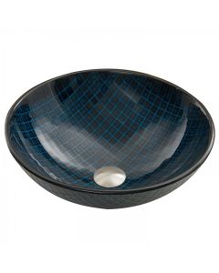 Blue Matrix, Modern, Vessel Sink, Round, Solid Tempered Glass, Dark Blue, 1.75 in